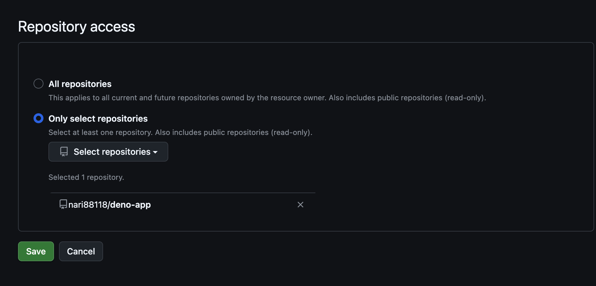 GitHubのRepository access画面